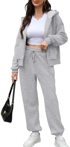 Saloogoe Sweatsuits Women 2 Piece Outfits 2024 Fall Fleece Sweatshirt Sets Zip Up Hoodie Sets Travel Lounge Sets