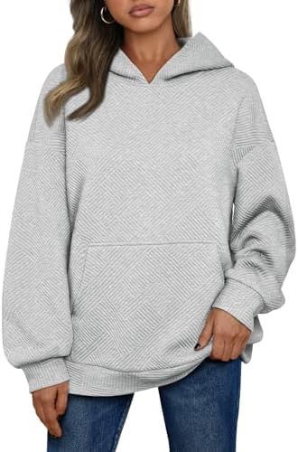 Trendy Queen Womens Hoodies Oversized Sweatshirts Checkered Ribbed Sweaters Fleece Pullover Fall Fashion Clothes with Pockets