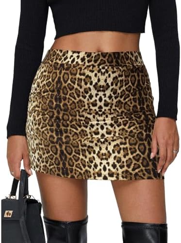 Women's Leopard Print Mini Skirt Short Skorts Elastic Waistband Sexy Bodycon Pencil Cheetah Club Skirts with Shorts