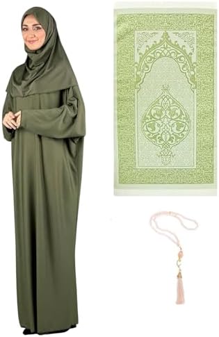 Prien Women Prayer Dress With Hijab Rug Tasbih Muslim Set Islamic Clothes Abaya Jilbab Dubai Kaftan For Eid Ramadan