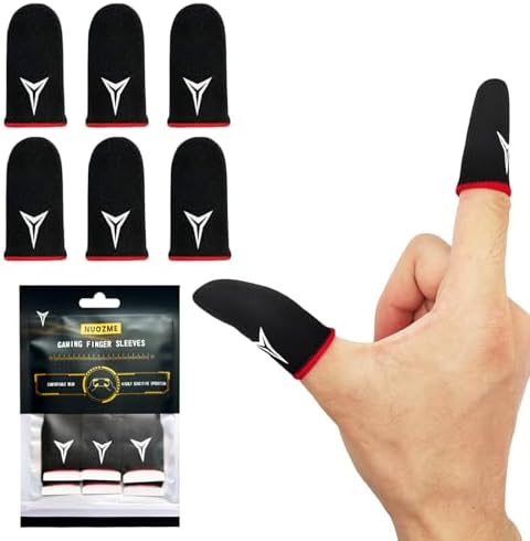 6 Pack Mobile Phone Gaming Finger Sleeves, Nuozme Finger Sleeves Compatible with All Touchscreen Devices, 0.15mm Superconducting Nanofibers, Smooth Feel, Anti-Sweat, Extremely Thin, Red Edge