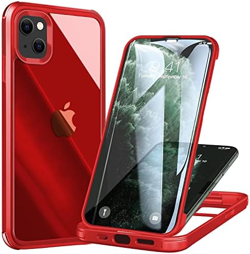 UBUNU for iPhone 15 Case with Screen Protector Built in Tempered Glass 2024 Upgraded Dual Layer Full Body Protective Clear Phone Case for iPhone 15 6.1 inch, Red