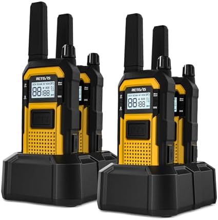 Retevis RB48 Heavy Duty Walkie Talkies, Waterproof Two Way Radio, Advanced Triple Proof, 2000 mAh, Emergency Alert, 2 Way Radio Long Range for Job Site (4 Pack) Yellow