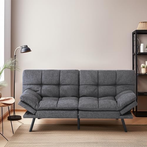 MUUEGM Futon Sofa Bed, Memory Foam Futon, Convertible Futon Couch, Futon Sofa Bed Couch,Modern Loveseat Sofa,Comfy Sleeper Sofa for Compact Space,Apartment, Living Room,Easy Assemble,Grey