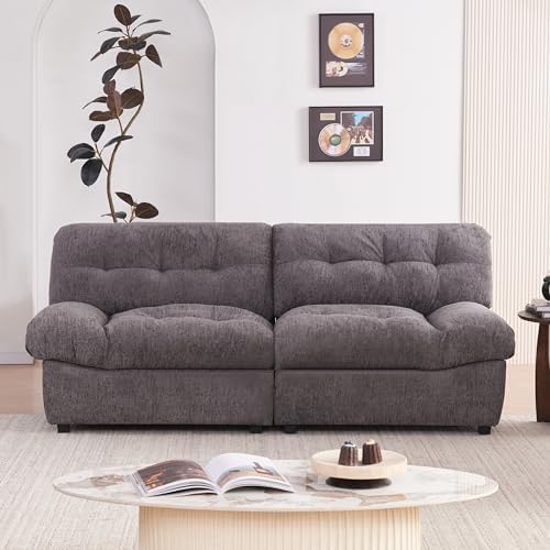 80" Chenille Cloud Deep Seat Couch Loveseat for Living Room, Modern Sofa Couch for Small Spaces, Cozy Comfy Loveseat with Solid Wood Frame, Pillow-Designed Armrest Sleeper Loveseat, Darkgray