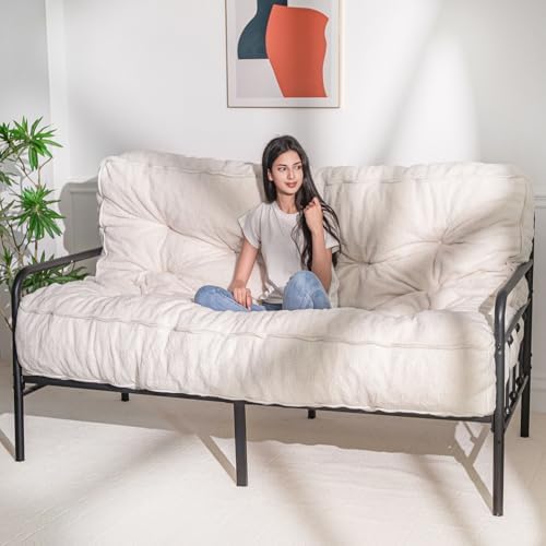 MAXYOYO 8" Futon Mattress Full Size, Ultra Thick Boucle Futons Sofa Couch Bed Sleeper Sofa Bed Floor Mattress for Adults, Shredded Foam Filling (Frame Not Included), Beige