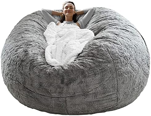 RAINBEAN Bean Bag Chair Cover(it was only a Cover, not a Full Bean Bag) Chair Cushion, Big Round Soft Fluffy PV Velvet Sofa Bed Cover, Living Room Furniture, Lazy Sofa Bed Cover,5ft Light Grey