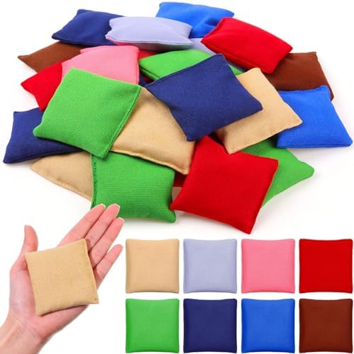 32 Pack Bean Bags Toss for Kids Cornhole Bean Bags Colorful Bean Bags for Tossing Canvas Toss Bags Hand Toy Toss Games Weights for Outdoor Yard Games, Assorted Colors (Vibrant Colors,2.76 x 2.76 Inch)
