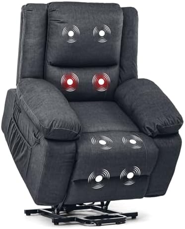 COMHOMA Power Up Lift Chairs Recliners for Elderly, Electric Recliner Chair with Massage and Heat,2 Side Pockets, Fabric (Grey)
