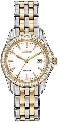 Citizen Women's Eco-Drive Dress Classic Crystal Watch in Two-tone Stainless Steel, Silver Dial, 28mm (Model: EW1908-59A)
