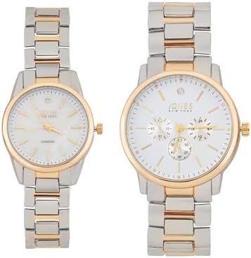 Jones New York Men's and Women's Quartz Movement Metal Bracelet His and Her Couple Analog Watches Gift Set