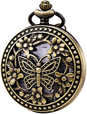 Pocket Watch Vintage Steampunk Butterfly Pattern Fob Quartz Watch for Men Women