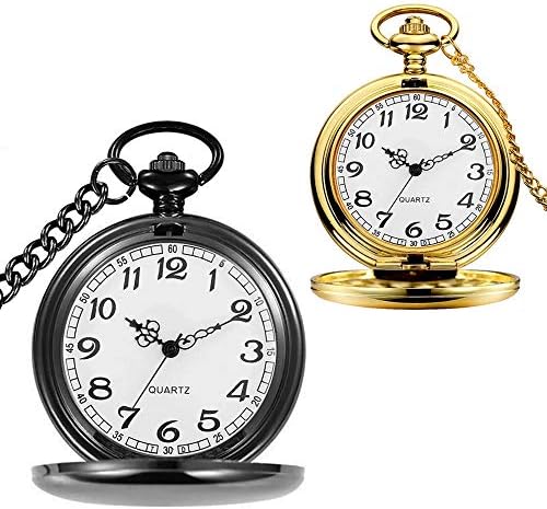 Set of 2 Classic Pocket Watch with Chain for Men and Women