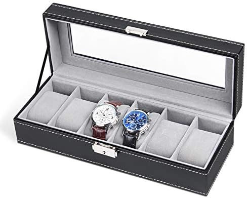 NEX 6 Slots Watch Box Organizer for Men, Black Watch Holder Stand Display Storage Case