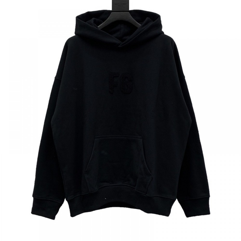 A+ Quality Fear of God Chenille logo Initial Hoodie Black