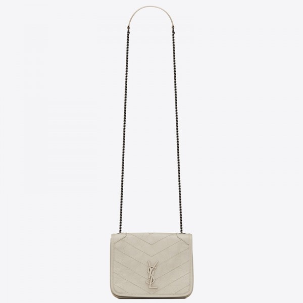 Saint Laurent WOC Niki Chain Wallet In White Crinkled Leather